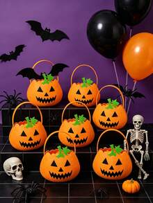 Halloween Felt Storage Bag, Pumpkin, Skull And Ghost Face Shaped Handheld Gift Basket, Spooky Party Candy Storage Bag, Gothic Halloween Decoration, Halloween Party Gift Handbag, Suitable For Halloween Costumes And Home Decor - Multicolor - View 5