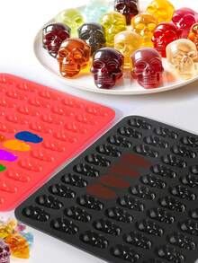 50/100 Cavity Skull Mold, Multi-Grid 3D Skull Shape, Red And Black Dual-Color Silicone Tray, Mold Matching Silicone Dropper Set, Multi-Functional High-Temperature Resistant Non-Stick Easy Release Easy Clean Reusable Chocolate, Cake, Soap And Ice Cube Mold, Suitable For Making Cakes, Candies, Soaps, Jellies, Puddings And Party Snacks - Multicolor - View 7