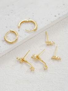 CHICAT 6Pcs Golden Synthetic Zirconia Ear Stack Earrings Set For Women, Marquise Studs, Ear Climber And Pave Huggie Hoop, Multiple Piercing Cartilage Jewelry - Gold - View 4