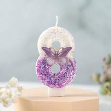 1PC Birthday Candle Gradient Purple Glitter Number 0-9 Candle With Purple Butterfly Decor, Cake Topper For Birthday Anniversary Party - Purple - View 9