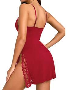 Lencería Sexy para Mujer LWP, Camisón de Tirantes Finos, Babydoll, Chemise - Burdeos - Ver 5