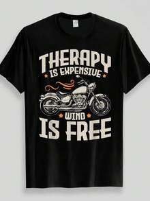 Camiseta con tema de motocicleta La terapia cara, el viento gratis - Negro - Ver 1