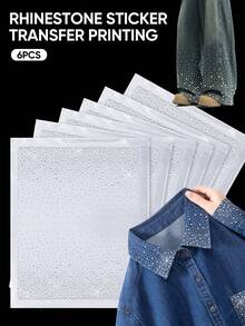 6pcs Iron-On Crystal Transfer Patches, Hot-Melt Rhinestone Patches, AB Color Glitter Hot-Melt Rhinestones, 2mm And 4mm Flat Round Rhinestone Transfer Patches, Suitable For Clothing DIY Craft Decoration - Multicolor - View 2