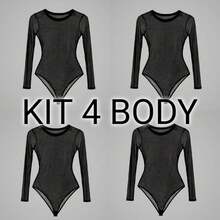 Basic Tulle Bodysuit With Long Sleeves - Fall/Winter 2025 Fashion - 4UN+BLACK - View 2