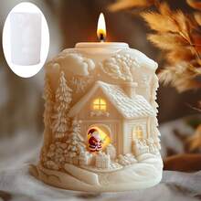 Magic House Christmas Santa Round Scented Candle Silicone Mold Magic House Forest Cabin Christmas Santa Gift-Sending Silicone Candle Mold Resin Gypsum Mold Cement Concrete Mold Decorative Gift - A-White - View 3