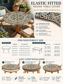 1pc-Elastic Fitted Spandex Tablecloth, Mediterranean Tile Stretch Table Cover With Blue Orange Mandala Print, Wrinkle Resistant Soft Tablecloth For Round And Rectangular Tables, Patio Dining And Outdoor Party Decor - Multicolor - View 2