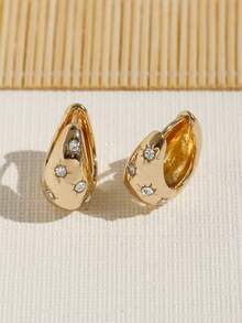 1 Pair Exquisite 8-Point Star Earrings, Polished Metal Water Drop Hoop Earrings, French High-End Design, Openable And Closable Ear Studs, Suitable For Women's Daily Wear - Earrings - View 2