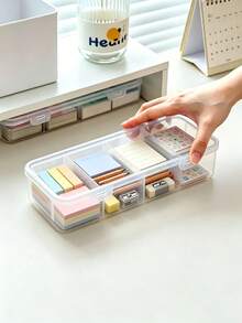 4-Compartment Storage Box, Snap-Lock Transparent PP Material, Multi-Functional Storage Box With Lid, Suitable For Poker Cards, Learning Stationery, Erasers, Creative Tools Storage, Portable Divided Organizer Box, Suitable For Office Desk, Living Room, Drawer, Bedroom And Other Scenarios Organization And Storage Tools, Crafts, Cards, Card Games, Plastic Storage Box, Compact Storage Box, Minimalist Storage, Lightweight Storage - Multicolor - View 2