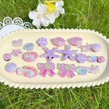 22pcs Purple Bow, Starfish, Shell Detachable Shoe Charms, Shoe Buckles, DIY Shoe Accessories, Fashionable And Elegant, Suitable For Perforated Sandals, Slippers, Perfect As Holiday Gift - Purple - View 4