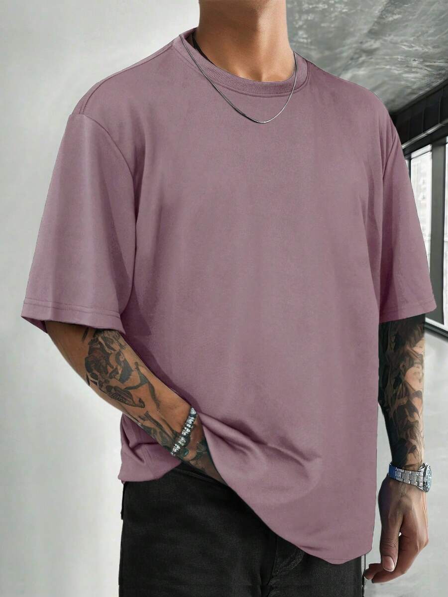 HUEFORM Men's Casual Solid Color Crew Neck Short Sleeve T-Shirt With Loose Fit - 黑與白 - 查看 1