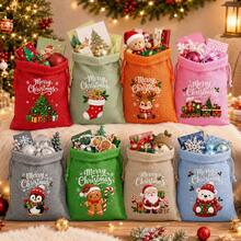 Set 16 Tas Kado Linen Natal Warna-warni, Kantong Serut Santa Claus, Cocok untuk Kado Pesta Liburan dan Penyimpanan Perhiasan, Sempurna untuk Perlengkapan Pesta Natal dan Tahun Baru - 10x14cm - View 5