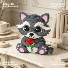 2682pcs Large Grey Rose Beaver Cat Building Blocks Set, Creative Interlocking DIY Assembly Toy, Suitable For Adults And Teens, Party Games, Office And Home Decor, Durable Plastic Construction Kit - Blue and White - View 2