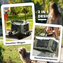 2-In-1 Foldable Stroller/Bumper For Dogs And Cats Up To 10 Kg, Cat Stroller With Cushion, Mesh Windows And Doors, Storage Basket, Dark Green. - Green - View 7