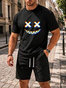 Men Abstract Art Graphic Tee Regular Silhouette Casual Top - 黑色 - 查看 1