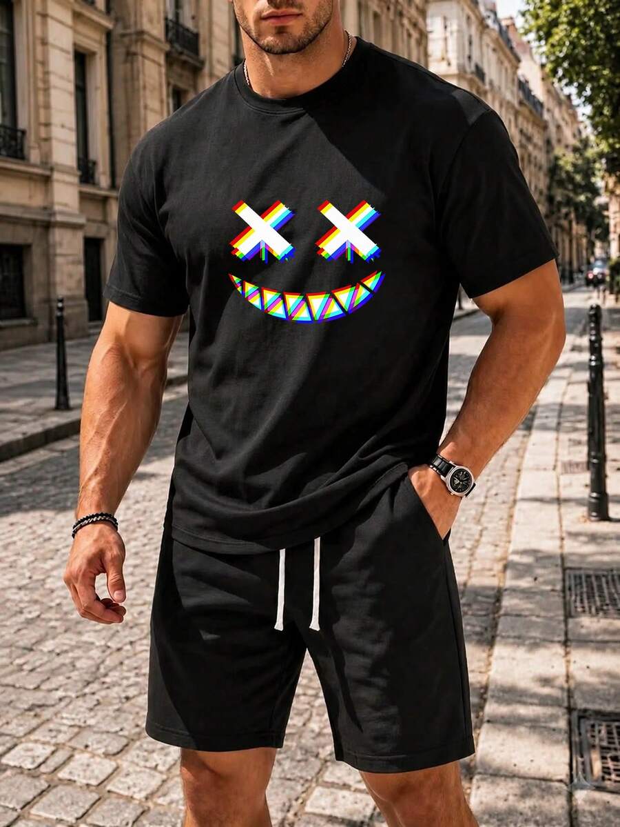 Men Abstract Art Graphic Tee Regular Silhouette Casual Top - 黑色 - 查看 1