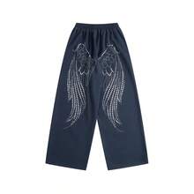 American Style Cuffed Wide Leg Sweatpants With Foil Print, Jazz Dance Pants - Blue - View 8