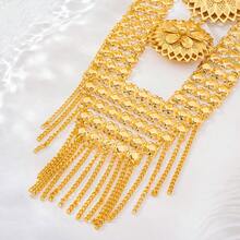 3pcs 24K Gold Plated Luxury Floral Tassel Jewelry Set (Necklace + Earrings) - Dubai And European Style Gold Color Wedding And Party Accessories For Women, Perfect Gift For Her/Mom/Best Friend For Summer Wedding Season, Mother's Day And Valentine's Day - Gold - View 4
