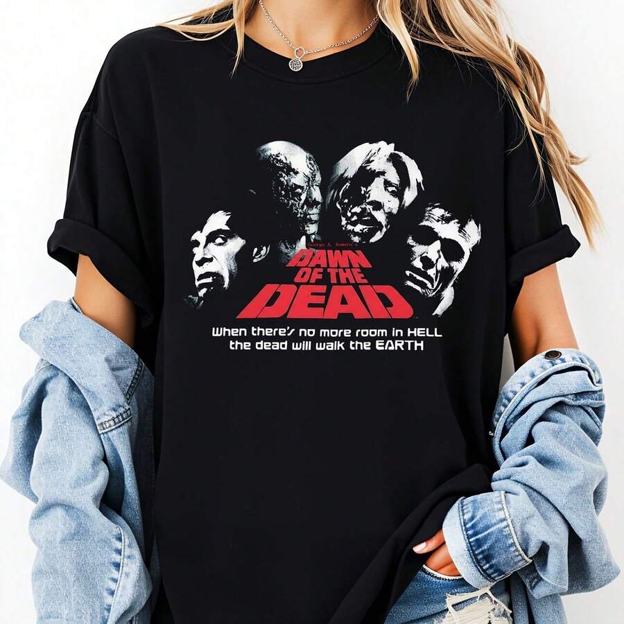 George Romero's "Man Of The Dead" Iconic Logo And Badge, Retro 70s Horror Movie Design, Casual Fit (Fan And Collector Size) 100% Cotton 1 Piece 180g - 黑色 - 查看 1