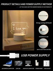 1pc Solid Color DIY Acrylic 3D Night Light, Customizable, USB Powered, Visual Atmosphere LED Light Decor, Suitable For Memo, Gift, Home Decor, Daily Entertainment - Rectangular DIY Board With Heart Design - View 8