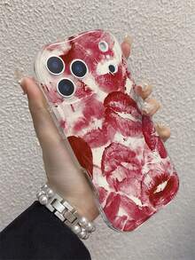 Rote Lippenabdrucke Geeignet Phone Case, Handyhülle Mit Blume Muster, Personalisiert Handyhülle, Creamy Smooth Texture, Wave Buffer Shock Absorption, Shockproof, Lightweight Anti Collision, For IPhone 11 Pro Max/12/12 Pro/12 Pro Max/13/13 Pro/13 Pro Max/14/14 Plus/14 Pro/14 Pro Max/15/15 Plus/15 Pro/15 Pro Max/16/16 Plus/16 Pro/16 Pro Max/X/XS/XS Max/17/17 Pro/17 Pro Max/Air - Multicolor - View 4