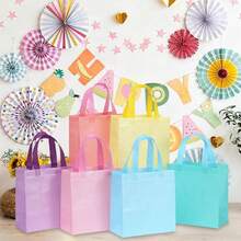 6/12/18/24PCS Macaron Color Non-Woven Gift Bags, Available In A Variety Of Solid Colors, Suitable For Birthday Parties, Weddings, Candy Bags, Holiday Shopping Packaging Bags, Thick And Durable Square Bottom Tote Bags - View 3
