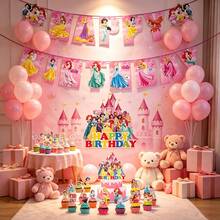 Princess Castle Print Birthday Banner Cake Toppers, Cupcake Picks Full Set Decoration, Hanging Flags, Insert Cards For Birthday Dessert Table, Wall Backdrop, Princess-Themed Birthday Party, Party Decoration, Photo Props - Multicolor - View 7