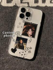 1件 DIY 2張照片客製化線條愛心星星塗鴉超薄透明 TPU 手機殼，適用於 Apple Duo/18ProMax/17ProMax/16Pro/15/14Plus/13Pro/12ProMax/11/XsMax/8/7/6Plus，高級商務風，送給領導、朋友、父親、母親、男友、女友的最佳禮物 - 無色 - 查看 3