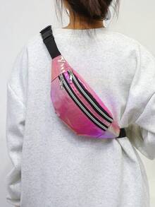 Bolso de cintura con doble cremallera para mujer, funda para teléfono estilo callejero, bolso deportivo ligero cruzado para el pecho - A - Ver 3