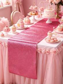 1pc Hot Pink Glitter Table Runner, 180*35cm Party Decoration Table Runner, Wedding Table Decoration Glitter Tablecloth, Hot Pink Party Decoration, Hot Pink Princess Girl 1st Birthday Party Decoration, Gender Reveal Decoration, Baby Shower Decoration, Hot Pink Party Background Decoration, Hot Pink Ceremony Decoration Table Centerpiece, Baby Party Decoration, Hot Pink Birthday Party Supplies - Flashing Table Runner - View 2