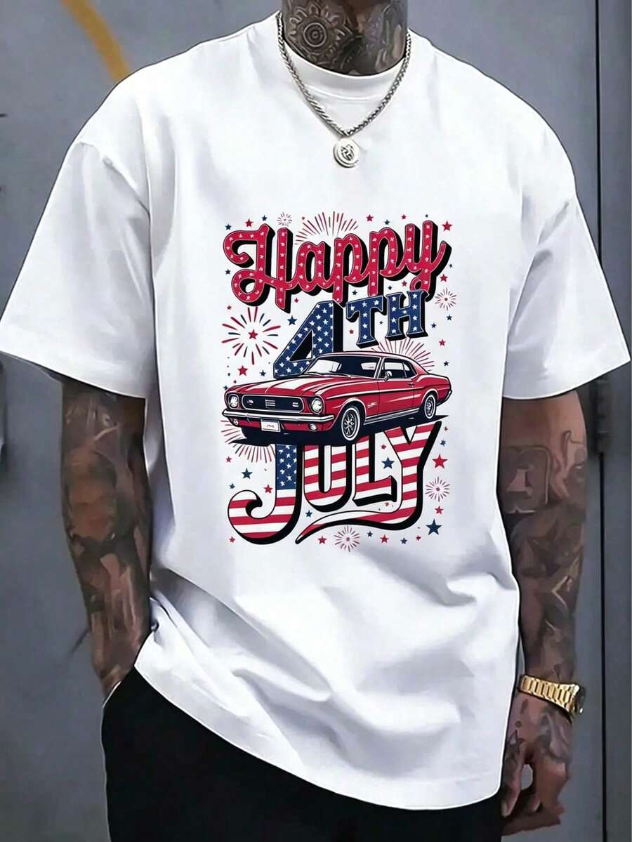 100%Pure Cotton7Month4Happy Day T Street Hip-Hop Style Men's Shirt T Shirt - 白色 2 - 查看 1