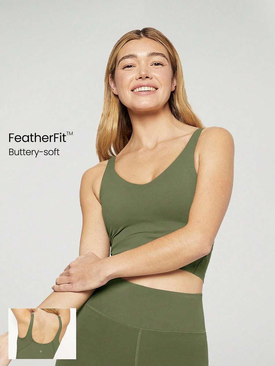GLOWMODE FeatherFit™ Short Tank Top With U-Back, For Low-Impact Activities Like Yoga And Everyday Wear In Autumn And Winter - Olive Green - View 1