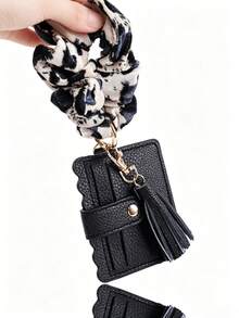 Wristlet Wallets For Women, Keychain RFID Blocking Credit Card Holder, Small Girly Wallet With Bracelet, Silicone Beaded Tassel Key Ring Card Holder - 2849 - View 7