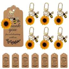 12/1 Set Wedding Sunflower & Bee Keychain Gift Set, Party Favors And Thank You Cards, Party Souvenir Keychains, Backpack Keychain Charms, Suitable For Weddings, Birthday Parties, Picnic Gatherings - Multicolor - View 1