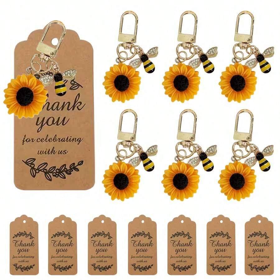 12/1 Set Wedding Sunflower & Bee Keychain Gift Set, Party Favors And Thank You Cards, Party Souvenir Keychains, Backpack Keychain Charms, Suitable For Weddings, Birthday Parties, Picnic Gatherings - Multicolor - View 1