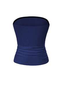 Women's Plus Size Summer Sexy Fitted Knit Tube Top Solid Color - Navy Blue - View 4