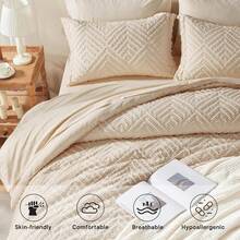 Zzlpp - 7 Piece Complete Duvet Set, Cream Tufted Bed In A Bag With Duvet And Sheets, All Season Boho Bedding Set With 1 Duvet, 2 Decorative Pillowcases, 2 - 01-米色 - 查看 3