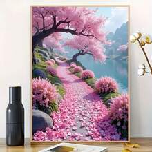 1pc [30*40cm/11.8*15.7in]5D Acrylic Diamond Painting Kit, Cherry Blossom Path Pattern, Suitable For Adult Beginners DIY Mosaic Diamond Art, Full Drill Handmade Self-Design DIY Diamond Painting, Applicable For Living Room, Bedroom, Office Wall Decoration Hanging Painting, Surprise Home Decor Gift For Family And Friends, Unframed - No Frame - View 2
