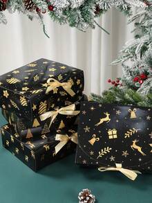 6pcs Christmas Gift Boxes With Ribbons, Black & Gold Christmas Gift Packaging Boxes, Christmas Snowflake Reindeer Snowman Penguin Design Christmas Gift Boxes, Christmas Party Small Gift Boxes, Christmas Gift Packaging Supplies, Home Christmas Decor, Christmas Gifts, Winter Holiday Decor, Seasonal Packaging, Christmas Party Supplies, Christmas Decor, Room Decor, 2027 New Year Decor, Christmas Decor - Christmas Black Gold - View 8
