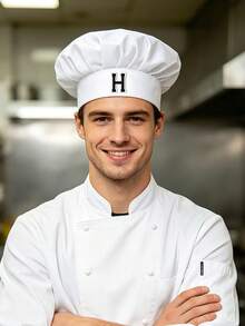 1pc White Chef Hat With Letter Print, Adjustable Kitchen Headwear For Cooking Baking Professional Unisex Breathable Cap Work Accessory - White - View 4