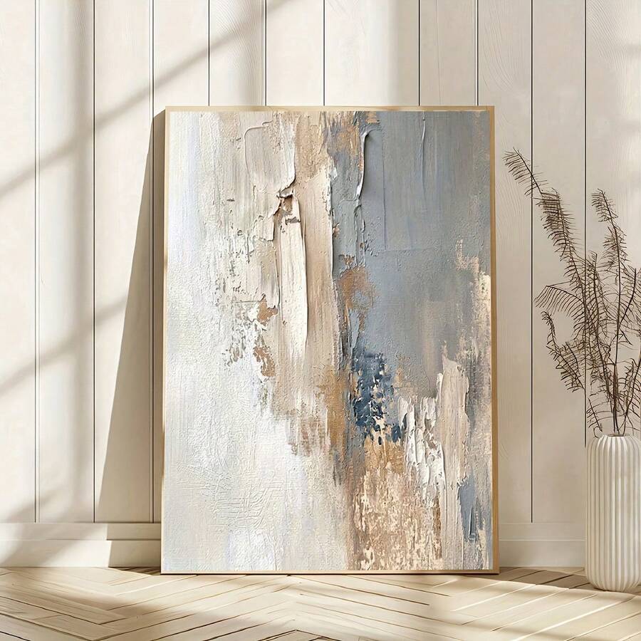 Modern Frameless Canvas Wall Art Poster, Blue Gray Brown Minimalist Textured Abstract Decor, Modern Abstract Living Room Bedroom Office Decoration, Artistic Design - 222 - View 1