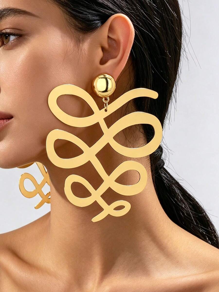 Exaggerated Geometric Line Infinity Symbol Fashion Stud Earrings For Women, Suitable For Party, Banquet And Daily Wear - Yellow Gold - View 1