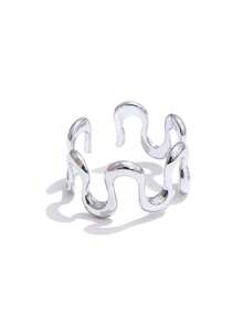 RAYQUEEN 1pc Stainless Steel Wave Design Open Ring For Women, Suitable For Daily Wear - Ring - View 8