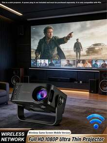 4K Portable Projector, WiFi 6 Bluetooth 5.0 Smart Home Theater Projector, Native 720P HD Video Projector With Auto Keystone Correction, Wireless Screen Mirroring Compatible With IOS Android Phones TV Stick, Suitable For Bedroom Living Room Party - Black - View 2
