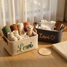 Personalized Embroidered Baby Storage Basket - Custom Embroidered Name Toy Bin - Baby Christening Gift Knitted Wire Basket - Multicolor - View 9
