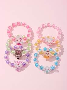 6件組 Sanrio 可愛貓咪與狗狗吊墜串珠手鍊手環飾品，適合假期派對、學校、生日禮物，女童適用 - 彩色 - 查看 2