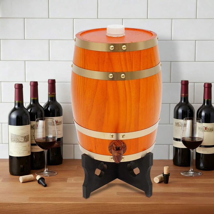 Tabletop Wine Barrel Vertical Wooden Wine Barrel 5L Wine Barrel With Base And Faucet - Beige-yellow - View 1