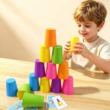 1 Set Juego de Apilamiento Rápido de Tazas, Juguete Interactivo de Apilamiento Rápido para Padres e Hijos, Incluye Tarjetas de Patrones y Campana, Juego de Mesa de Entrenamiento Lógico Educativo, Adecuado para Reuniones Familiares - Multicolor - Ver 7