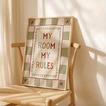 1pc Canvas Framed Wall Art Decor For Baby Room, "My Room, My Rules" Children's Theme Poster, Vintage Country Style Kids Bedroom Wall Decoration, Ready To Hang Framed Art, Suitable For Toddler Bedroom, Playroom, Teenager Corner, Imaginative Independent Space Theme Artwork, Vintage Style Kids Room Accent Decor, Kindergarten Decoration, Room Decor, Gift - Multicolor - View 6