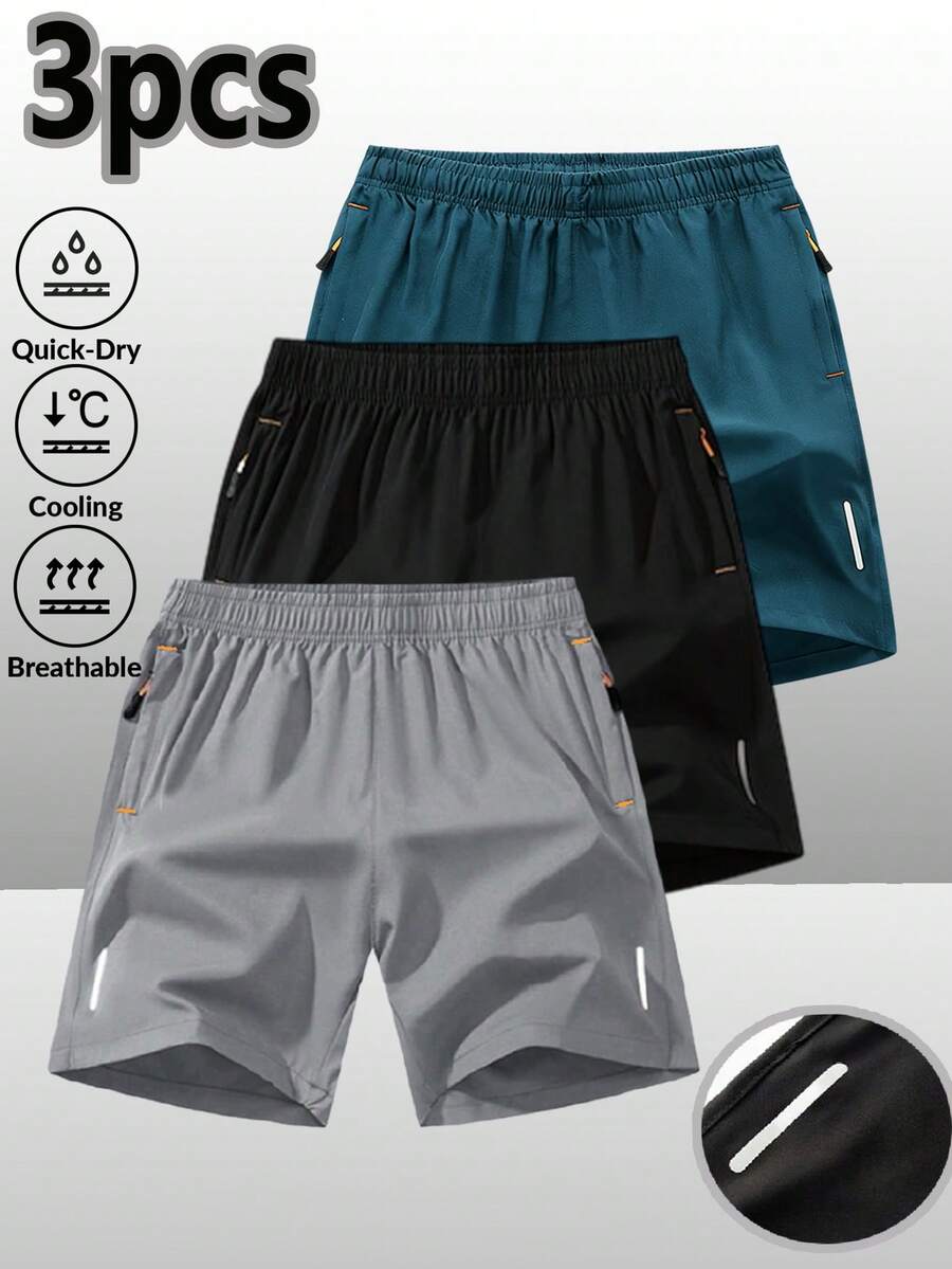 3pcs Men's Sports Casual Outdoor Fashion Shorts With Built-In Drawstring And Zipper Pockets - Multicolor - View 1