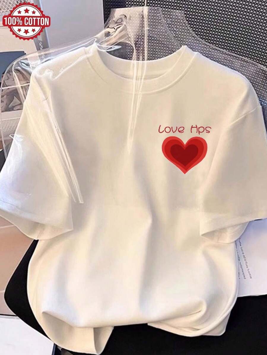 Camiseta holgada de verano con cuello redondo para mujer, moderna, cómoda e informal, perfecta para un estilo juvenil de uso diario - [Blanco] - Ver 1